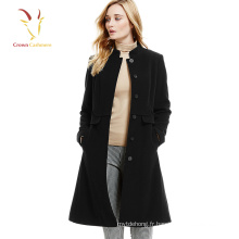 Dames noir coréen long manteau d&#39;hiver manteau de laine de cachemire